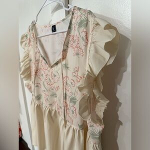 SHEIN Curve Floral Blouse - Cream and sage/ orange